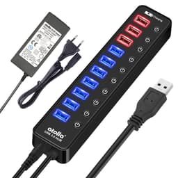 atolla 11ports USB 3.0 hubb 7portar för data 5Gbps 4portar för laddning 2,4A individuell on off switch med lysdiod för varje port, 48W nätdel