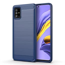 SKALO Samsung A51 Armor Carbon Iskunkestävä TPU suojakuori - Sininen