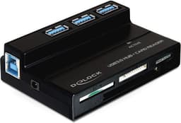 DeLOCK, USB 3.0 minneskortläsare och 3 portars hubb, 4 fack, svart