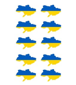 Ukraina kart klistremerker 10-pakning Blå / Gul