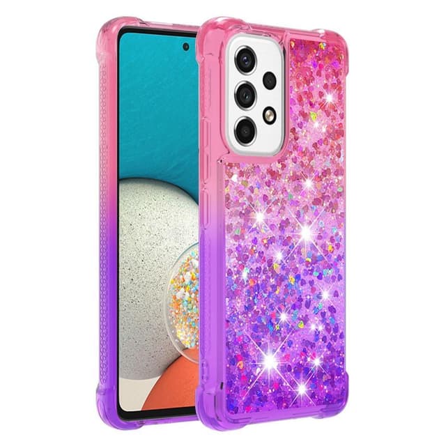SKALO Samsung A53 5G Kvicksand Glitter Hjerter TPU Cover - Pink-Lilla