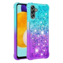 SKALO Samsung A13 5G Juoksuhiekka Glitter Sydämet TPU kuori - Turkoosi-Violetti