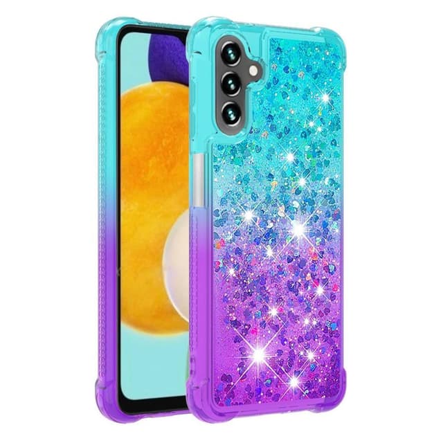 SKALO Samsung A13 5G Kvicksand Glitter Hjerter TPU Cover - Turkis-Lilla