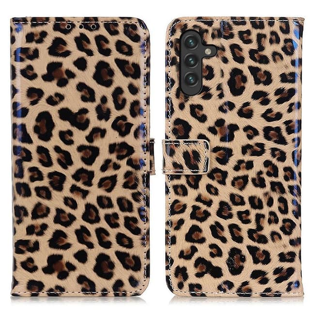 SKALO Samsung A04s 4G Leopardikuvioinen lompakkokotelo PU-nahasta.