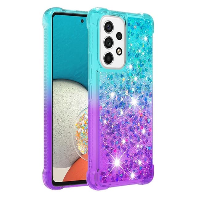 SKALO Samsung A53 5G Juoksuhiekka Glitter Sydämet TPU kuori - Turkoosi-Violetti