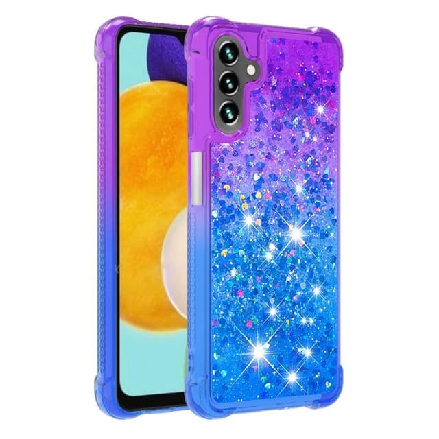 SKALO Samsung A04s 4G Kvicksand Glitter Hjärtan TPU-skal - Lila-Blå