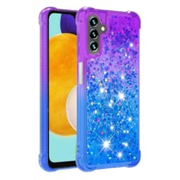 SKALO Samsung A04s 4G Kvicksand Glitter Hjerter TPU Cover - Lilla-Blå