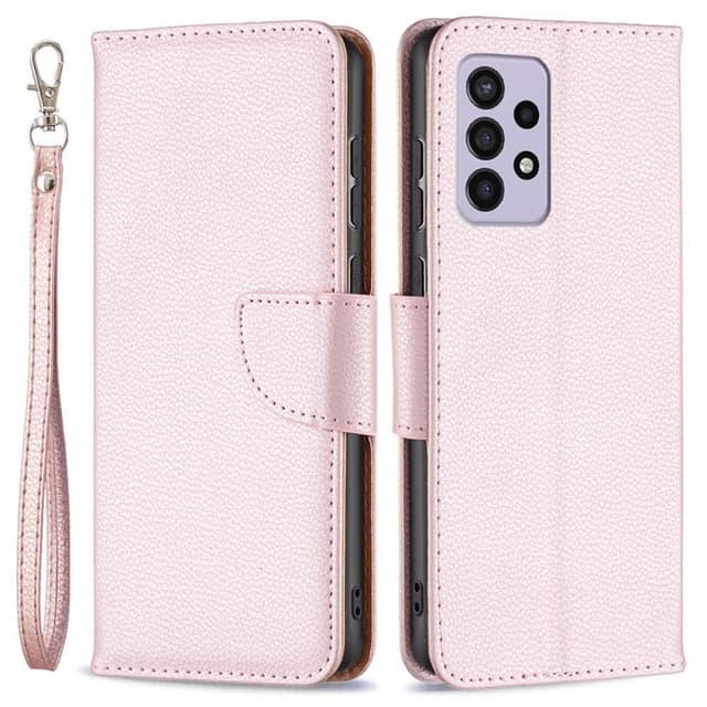 SKALO Samsung A33 5G Premium Litchi Flip Cover - Rosa guld