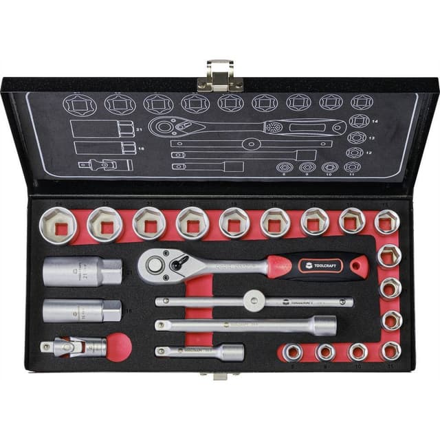 TOOLCRAFT 826373 Hylsnyckelsats metrisk 3/8 23 delar