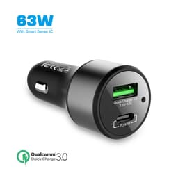 NÖRDIC autolaturi 63 W, 1x USB C PD 45 W kannettaville ja 1x USB A 18 W, Quick Charger 3.0 Qualcomm -sertifioitu älypuhelimille ja tableteille