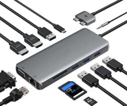 NÖRDIC Macbook Pro dockingstation 1 til 12 porte dobbelt HDMI 1xVGA 1x USB-C PD 87W 1xRJ45 Giga 4xUSB-A 2xSD / TF 1x lyd