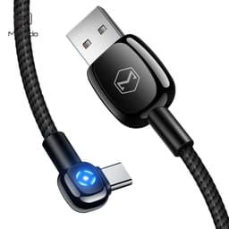 Mcdodo CA-5920   Vinklad USB C till USB A kabel för synkning och snabb laddning med LED indikator,laddningen slutar automatisk, svart, 1m