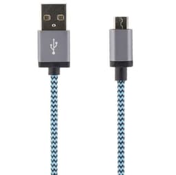 STREETZ USB-kabel, Tygklädd, Typ A ha - Typ Micro B, 1m, blå