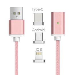 Magnetisk USB-kabel 3 i 1 med USB-C, Micro-USB & Lightning, Roséguld