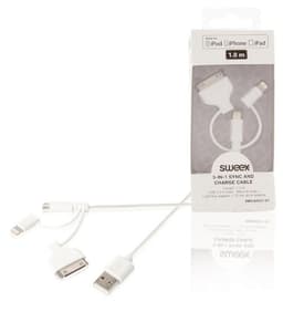 3-in-1 Synkronointi- ja Latauskaapeli USB A Uros - Micro B-Uros 1.00 m Valkoinen