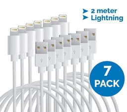 Lightning-kabel til iPhone & iPad, 2 meter, hvit, 7-pakning
