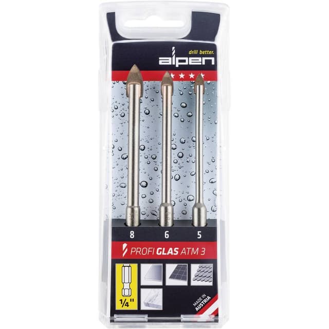Glasborr-set 3 delar 5 mm, 6 mm, 8 mm Alpen Profi Glas