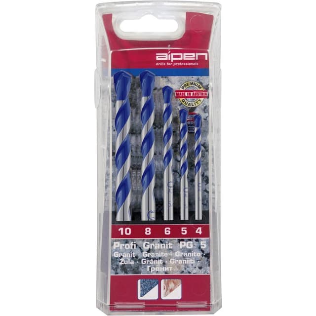 Alpen 25700005100 Granitborr-set 5 delar 4 mm, 5 mm, 6