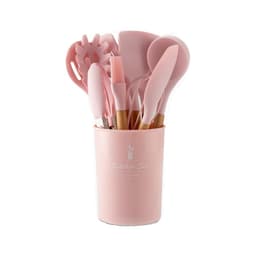 Köksredskap med behållare 11 delar Silikon/Trä Rosa
