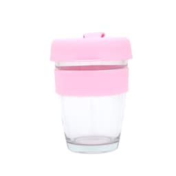 Kaffemugg med lock glas/silikon Rosa