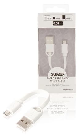 Usb 2.0-Kabel USB A Han - Micro B Han Fladt 0.06 m Hvid