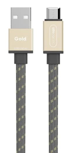 microUSB - USB laddkabel 1,5m, flätad, platt, Guld