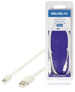 Usb 2.0-Kabel USB A Han - Micro B Han Fladt 1.00 m Hvid