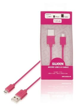 USB 2.0-Kabel USB A Han - Mikro B-Han Rund 1.00 m Rosa