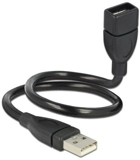 DeLOCK 83498, Formbart USB-kabel, USB Type A han - hun, 0,35m, sort