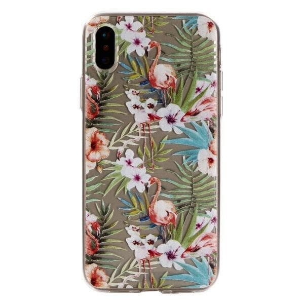 Mjukt TPU skal till iPhone X/XS, Flamingo, Växter