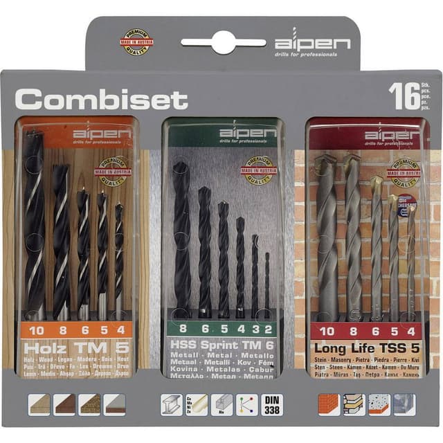 Universalborr sortiment 16 delar Alpen 801003100