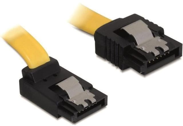 DeLOCK SATA-kabel, 6Gb/s, låsclip, vinklad(uppåt)-rak, 0,5m, gul