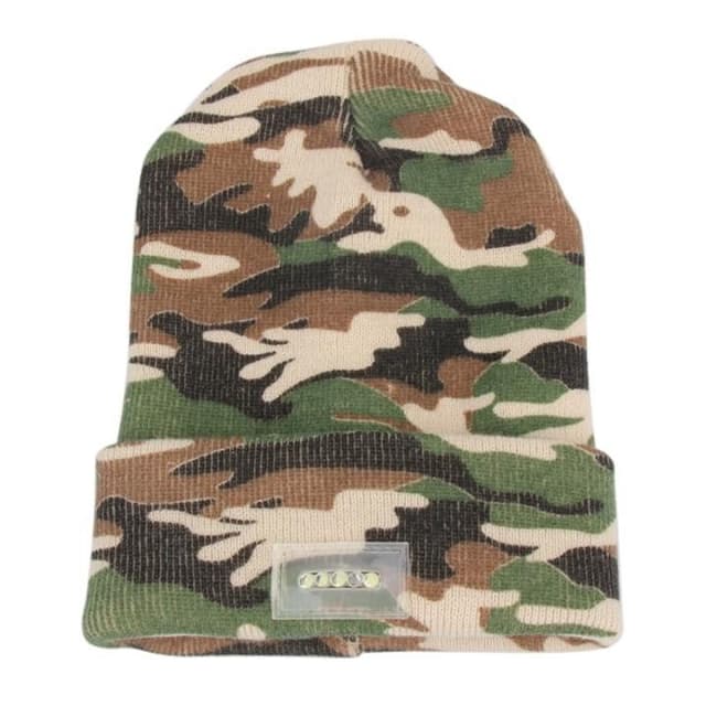 LED Beanie med fem innebygde lys - Kamuflasje