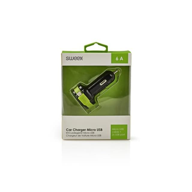 Sweex Billaddare 3-Utgångar 6 A 2 x USB / Micro USB Svart/Grön