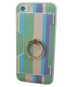 Selfieskal i mjukplast med kortfack till iPhone 5/5S/SE (Grön stripe)