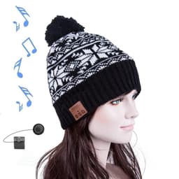 Bluetooth beanie med kvast polyester / akryl hovedtelefoner Sort / Hvid