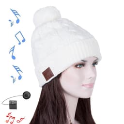 Bluetooth beanie med kvast hovedtelefoner polyester / akryl Hvid