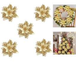 Kunstige juleblomster guld 5-pak juledekoration
