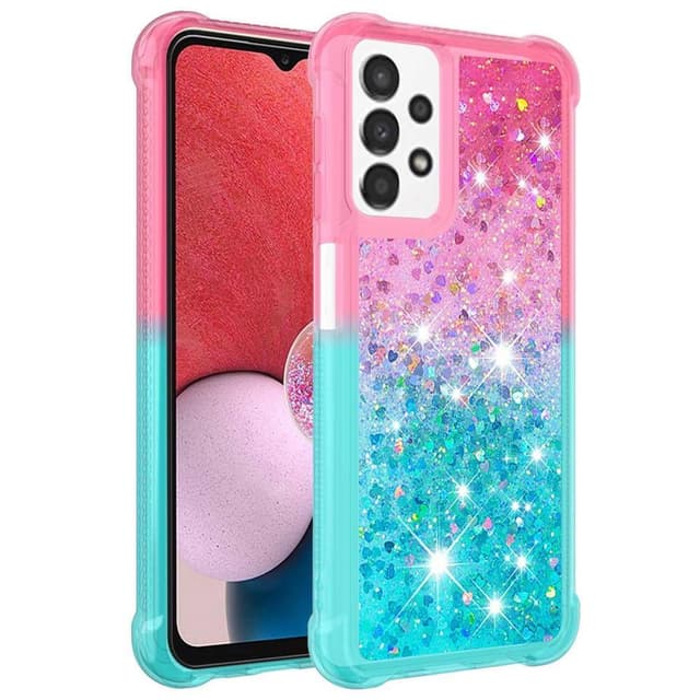 SKALO Samsung A13 4G Kvicksand Glitter Hjärtan TPU-skal - Rosa-Turkos
