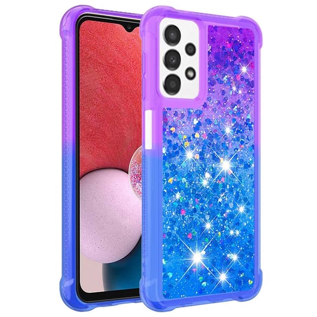 SKALO Samsung A13 4G Kvicksand Glitter Hjerter TPU Cover - Lilla-Blå