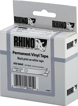 DYMO RhinoPRO märktejp perm vinyl 19mm, svart på vitt, 5.5m rulle