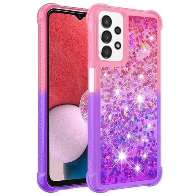 SKALO Samsung A13 4G Juoksuhiekka Glitter Sydämet TPU kuori - Pinkki-Violetti