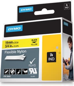 DYMO RhinoPRO etikettbånd flex nylon 19mm, svart på gul