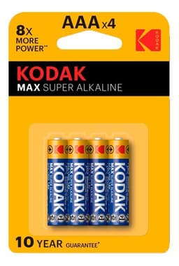 Kodak MAX alkalisk AAA-batteri (4-pakning)