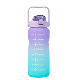 Motiverande vattenflaska med tidsmarkör & sugrör 2 liter lila/blå