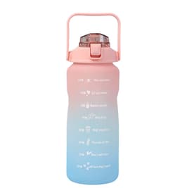 Motiverande vattenflaska med tidsmarkör och sugrör 2 L Rosa/Blå