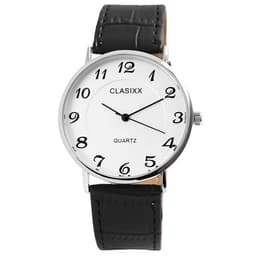 Clasixx Herrklocka med armband i konstläder, vit urtavla/svart