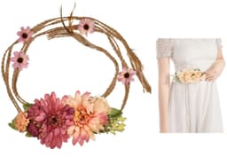 Hårbånd / beltehampetau med blomster Naturlig / rød / rosa