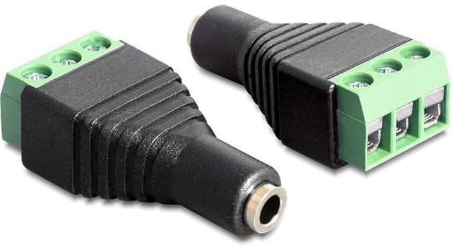DeLOCK adapter, 3,5mm stereo ho till 3-pin terminalblock, svart