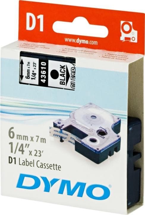 DYMO D1, markeringstape, 6mm, sort tekst på transparent tape, 7m - 43